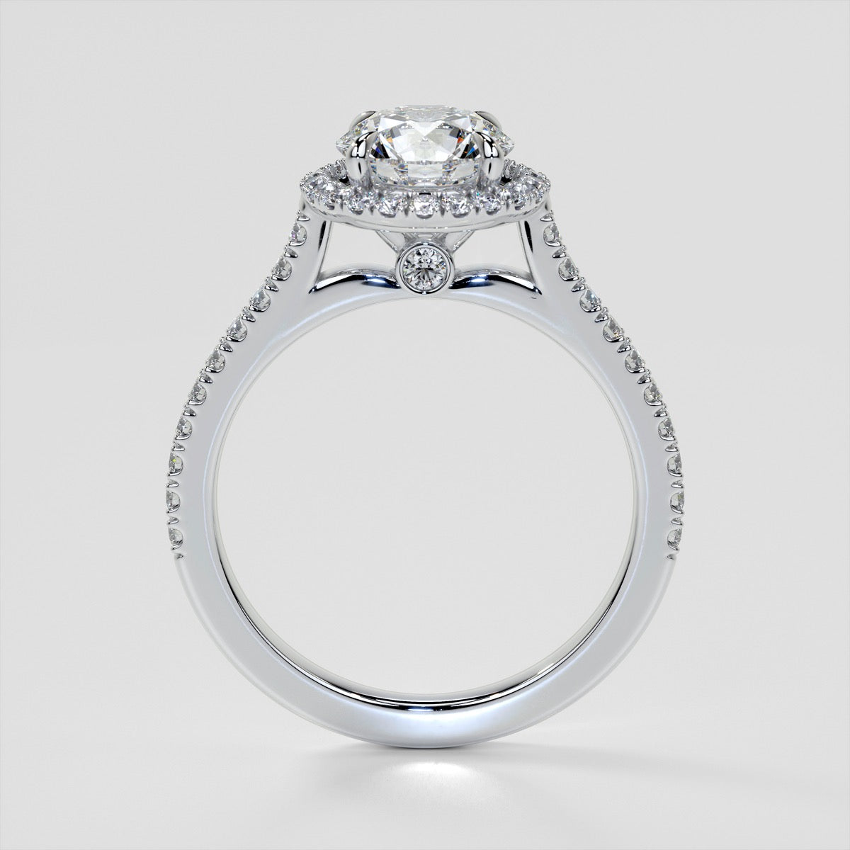 Round Cut Halo Engagement Ring With Accents