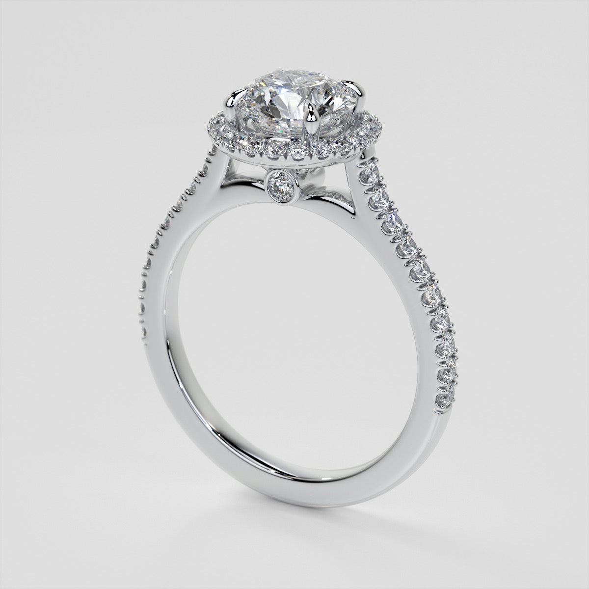 Round Cut Halo Engagement Ring With Accents