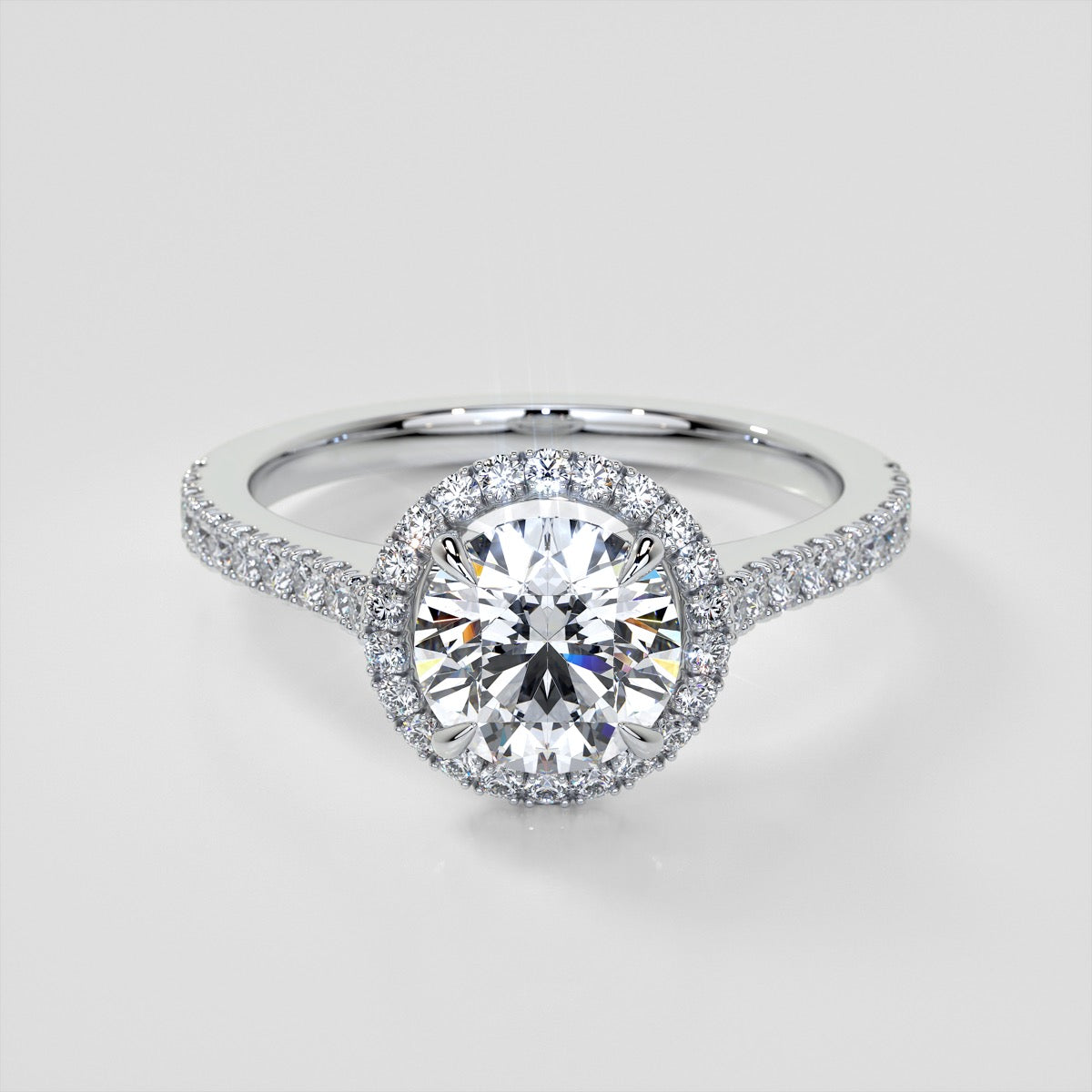 Round Cut Halo Engagement Ring With Accents