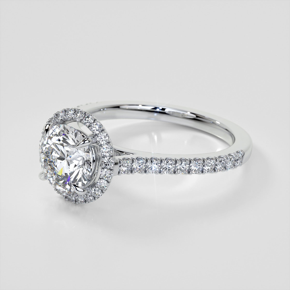Round Cut Halo Engagement Ring With Accents
