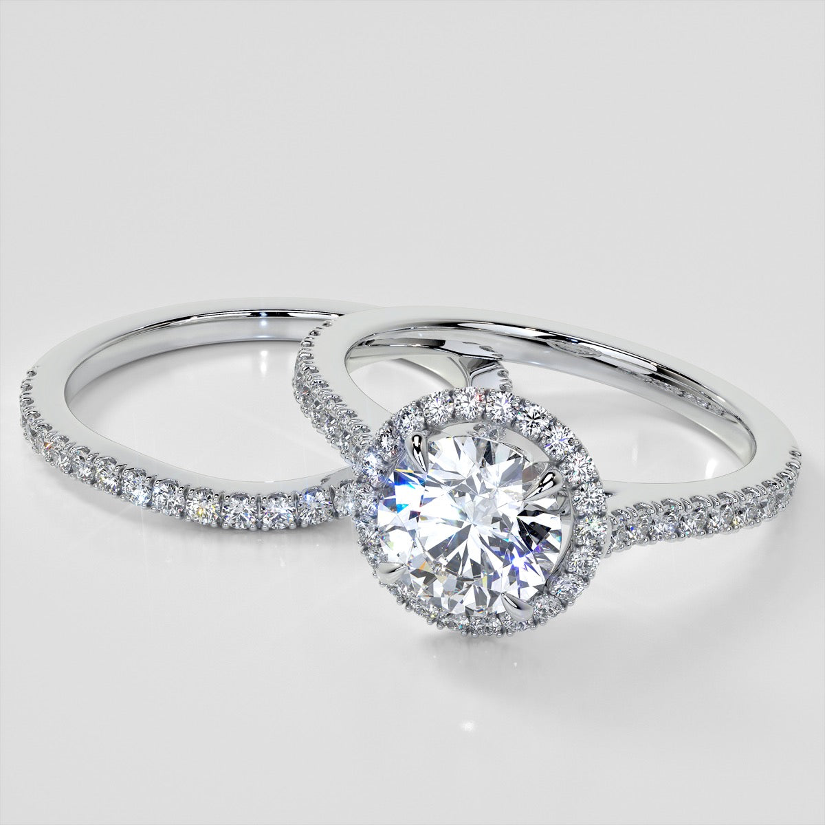 Round Cut Halo Engagement Ring With Accents