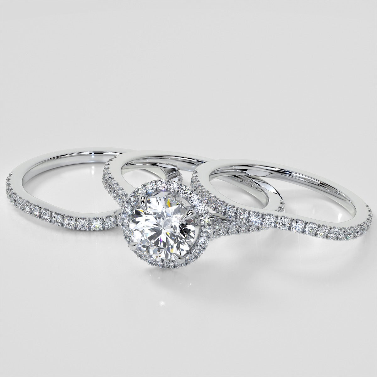 Round Cut Halo Engagement Ring With Accents