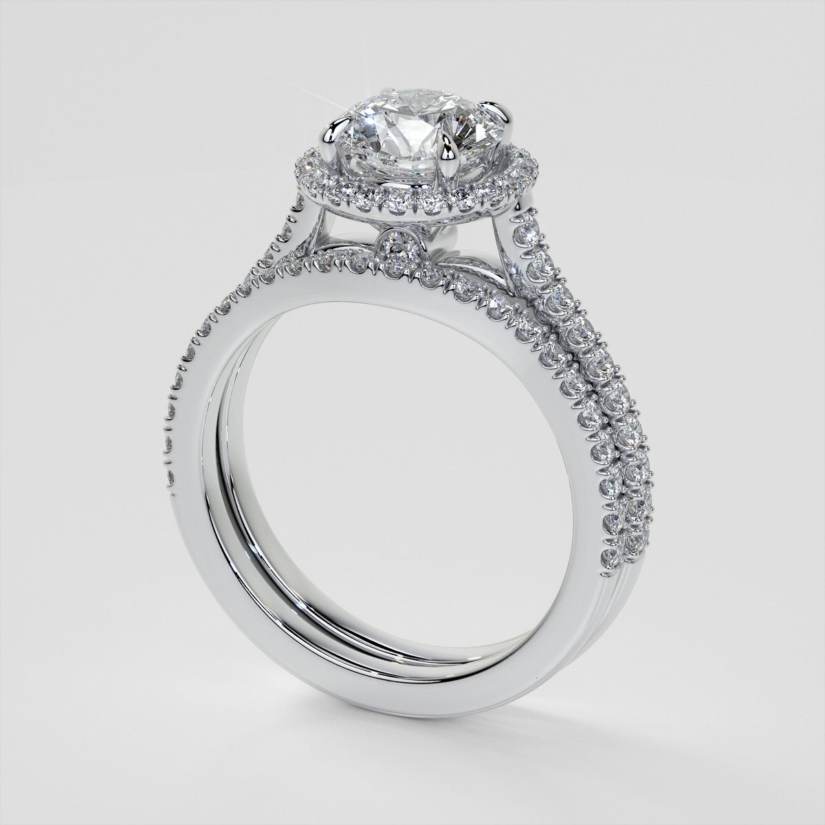 Round Cut Halo Engagement Ring With Accents