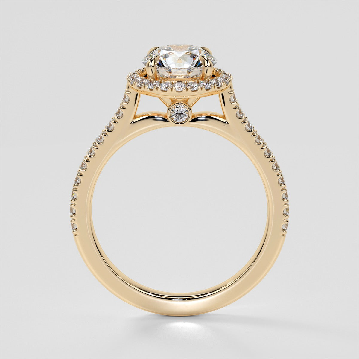 Round Cut Halo Trio Wedding Set With Accents