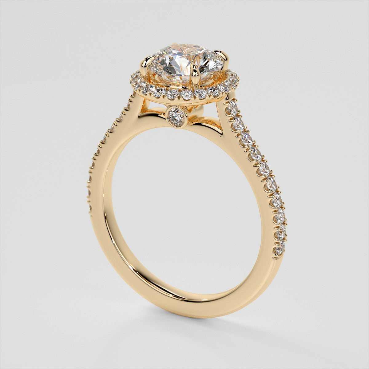 Round Cut Halo Engagement Ring With Accents