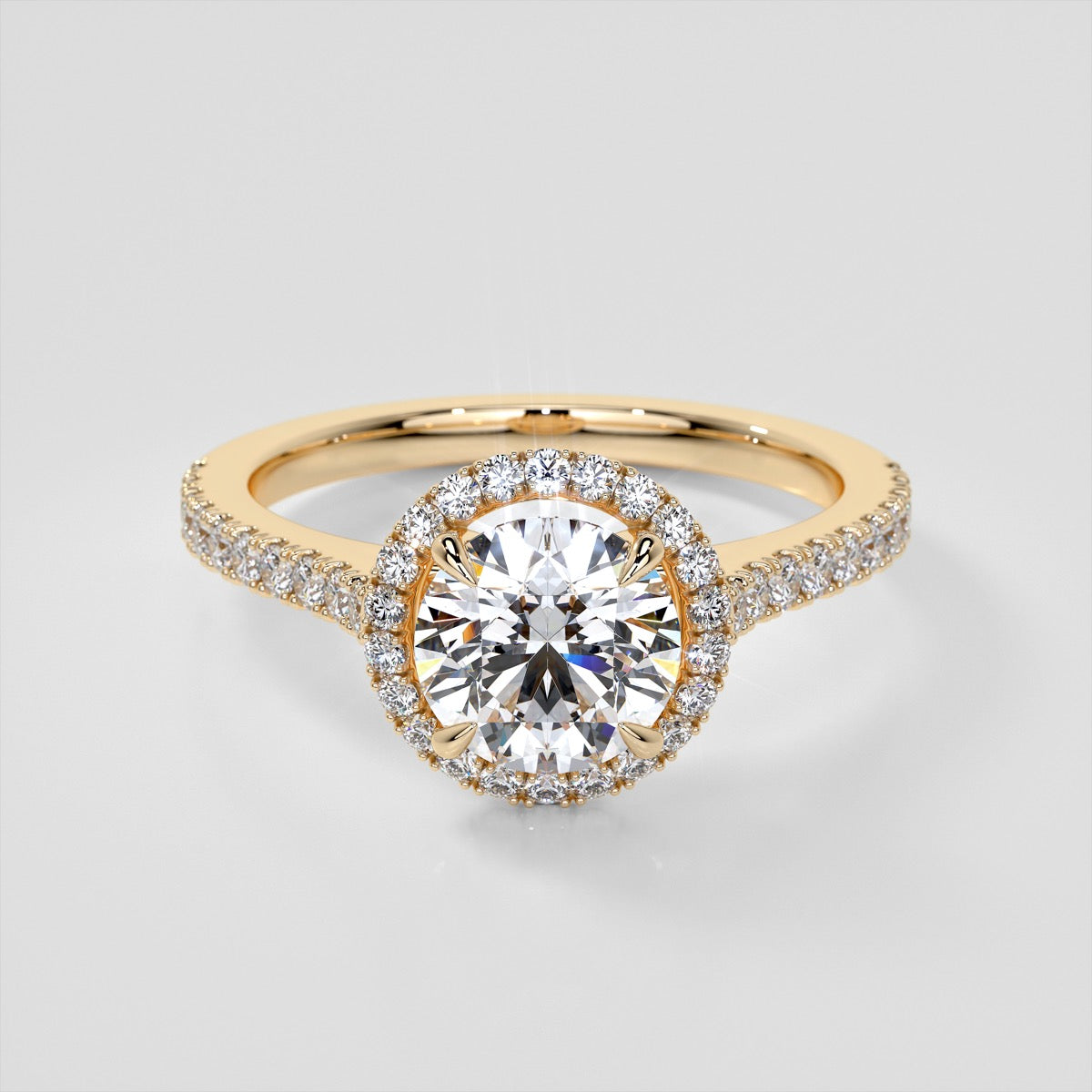 Round Cut Halo Engagement Ring With Accents