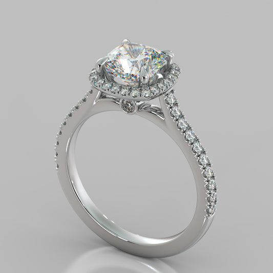 Cushion Halo Engagement Ring With Accents