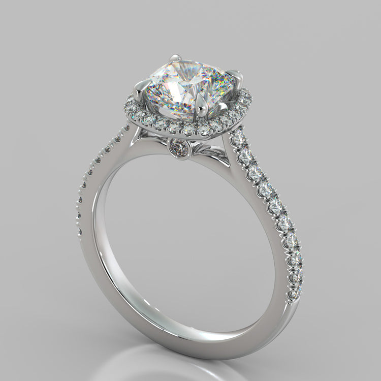 Cushion Halo Engagement Ring With Accents