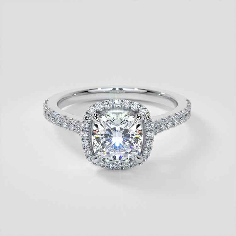 Lab Grown Diamond Cushion Halo Engagement Ring With Accents