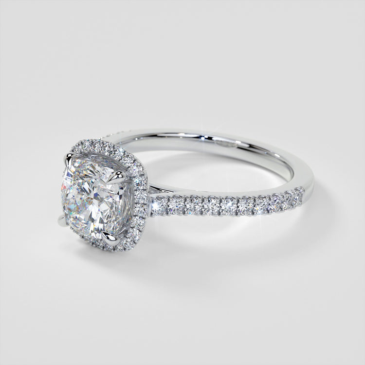 Lab Grown Diamond Cushion Halo Engagement Ring With Accents