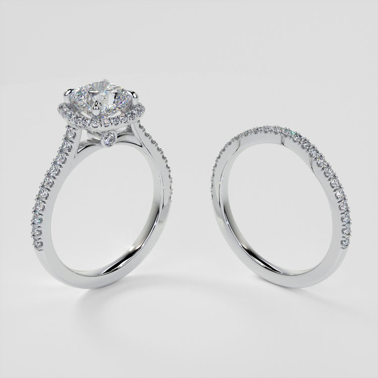 Cushion Cut Halo Style Wedding Set With Accents