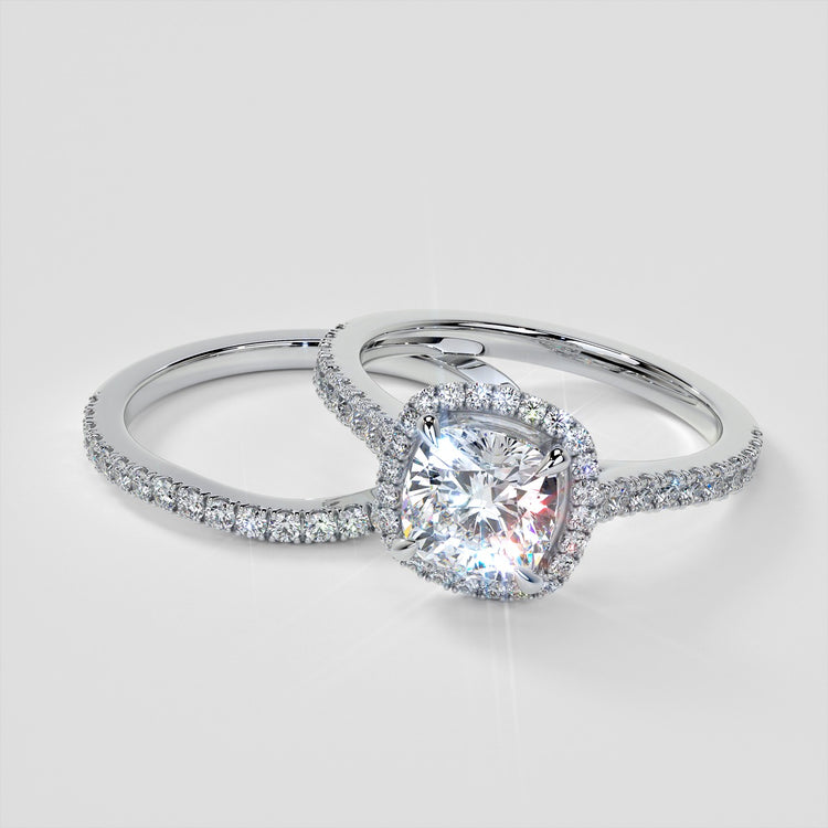 Lab Grown Diamond Cushion Halo Engagement Ring With Accents