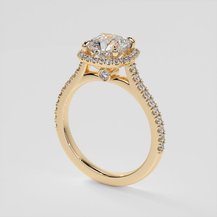 Cushion Cut Halo Style Wedding Set With Accents