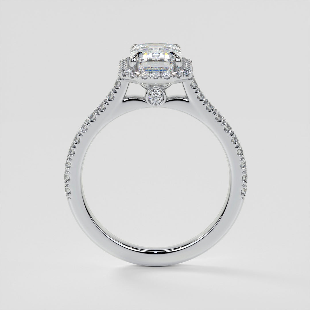 Emerald Cut Halo Style Trio Wedding Set With Accents