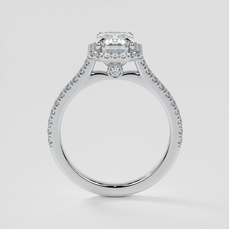 Lab Grown Diamond Emerald Cut Halo Engagement Ring With Accents