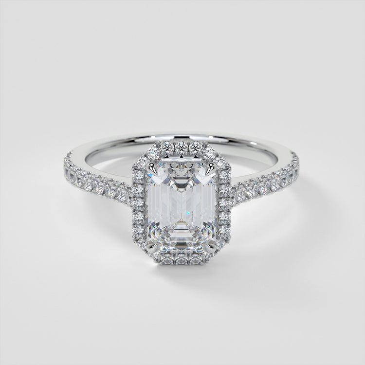 Emerald Cut Halo Wedding Set With Accents