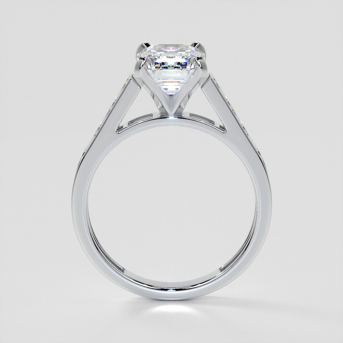 2.0CT Lab Grown Diamond Emerald Cut Channel Baguettes Engagement Ring