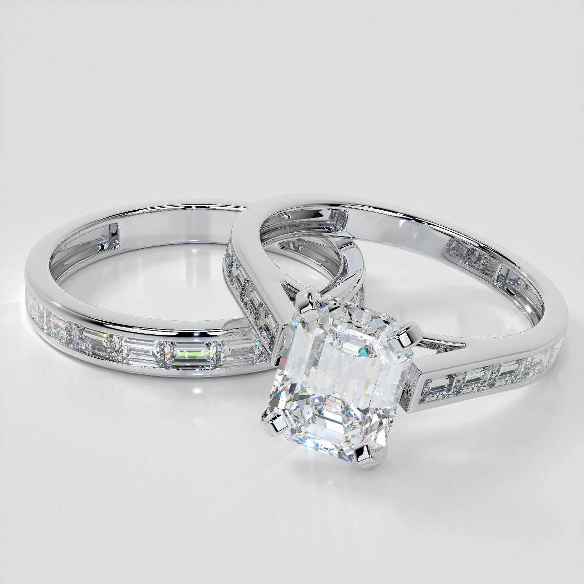 2.0CT Lab Grown Diamond Emerald Cut Channel Baguettes Engagement Ring