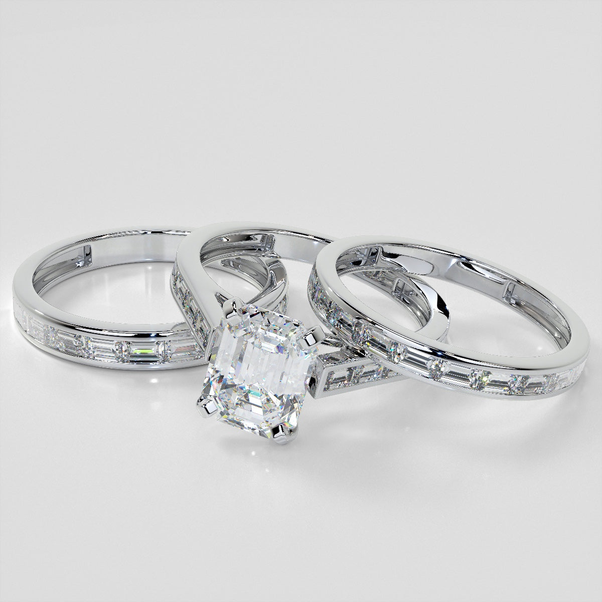 2.0CT Lab Grown Diamond Emerald Cut Channel Baguettes Engagement Ring