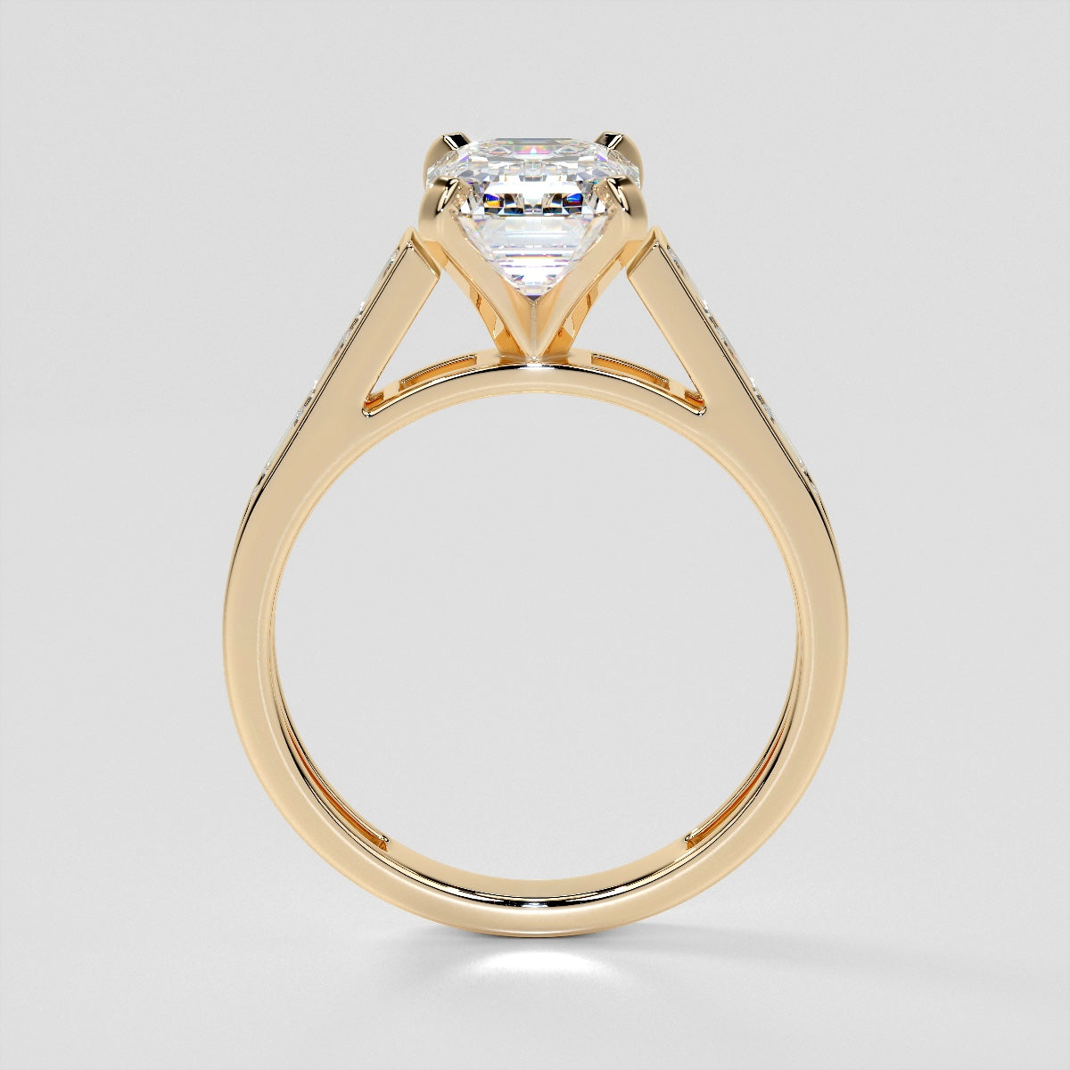 2.0CT Lab Grown Diamond Emerald Cut Channel Baguettes Engagement Ring