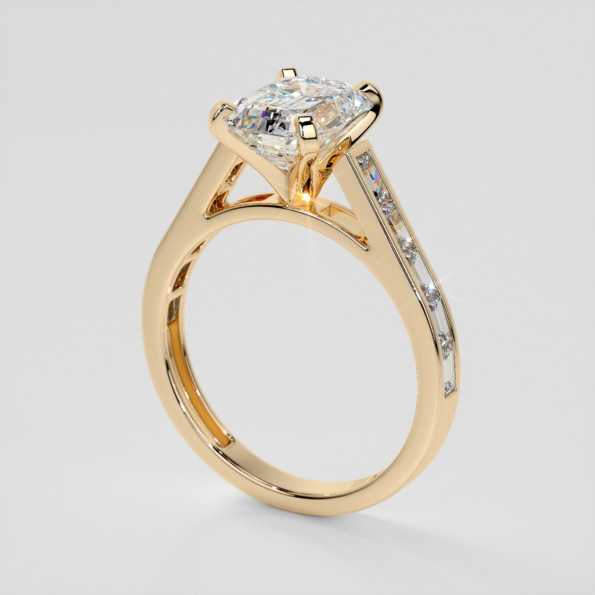 2.0CT Lab Grown Diamond Emerald Cut Channel Baguettes Engagement Ring