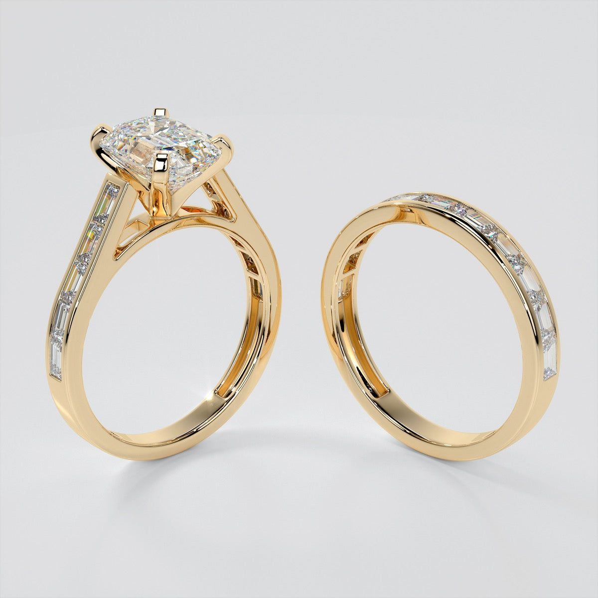 Emerald Baguettes Trio Wedding Set