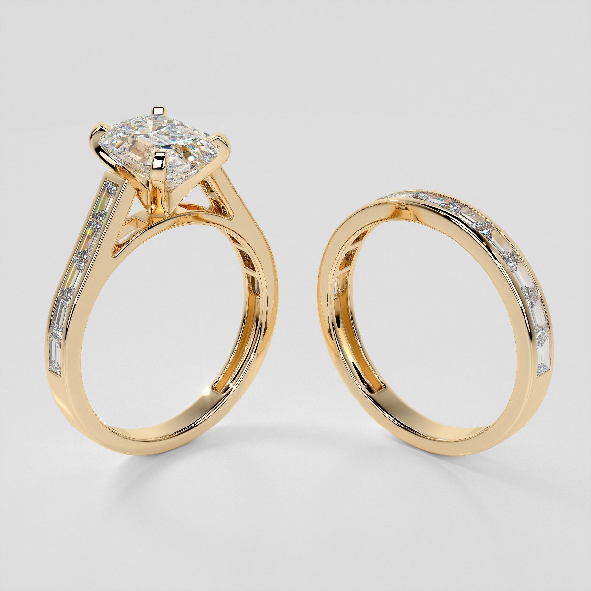 2.0CT Lab Grown Diamond Emerald Cut Channel Baguettes Engagement Ring