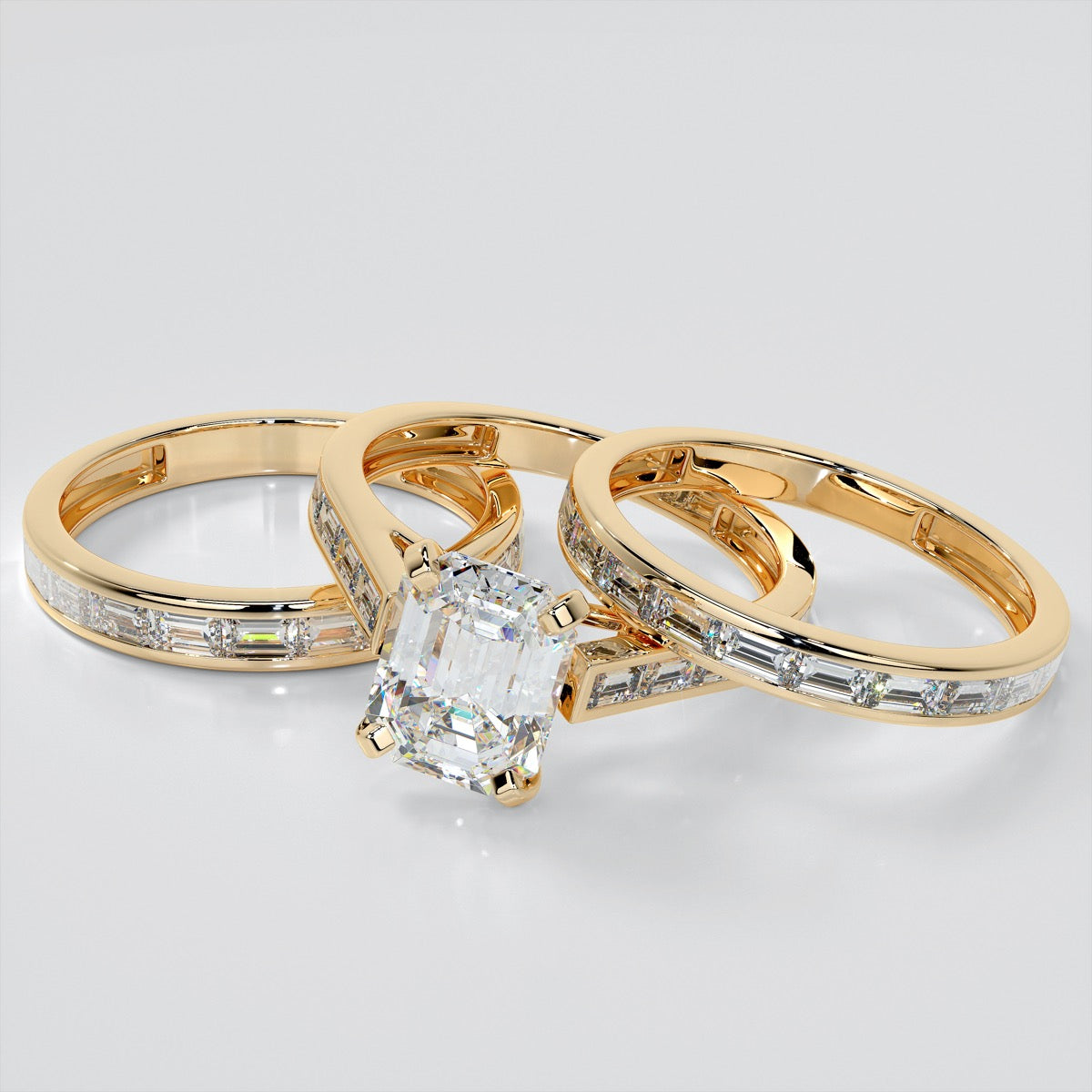 Emerald Baguettes Trio Wedding Set