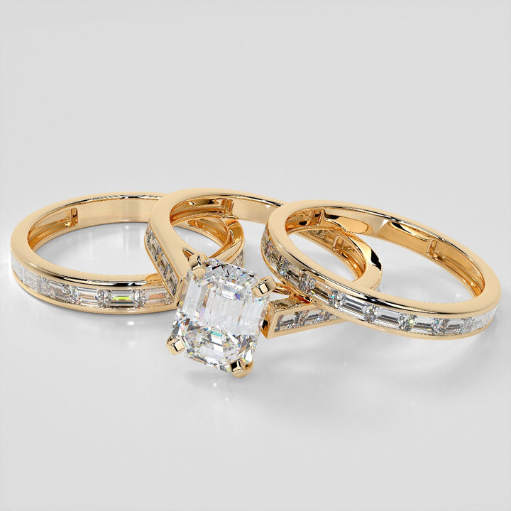 2.0CT Lab Grown Diamond Emerald Cut Channel Baguettes Engagement Ring