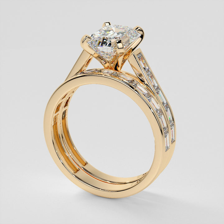 2.0CT Lab Grown Diamond Emerald Cut Channel Baguettes Engagement Ring