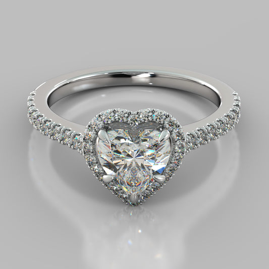 Heart Cut Halo Engagement Ring With Accents