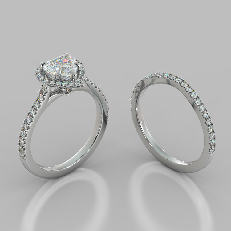 Heart Cut Pavé Style Halo Wedding Set With Accents