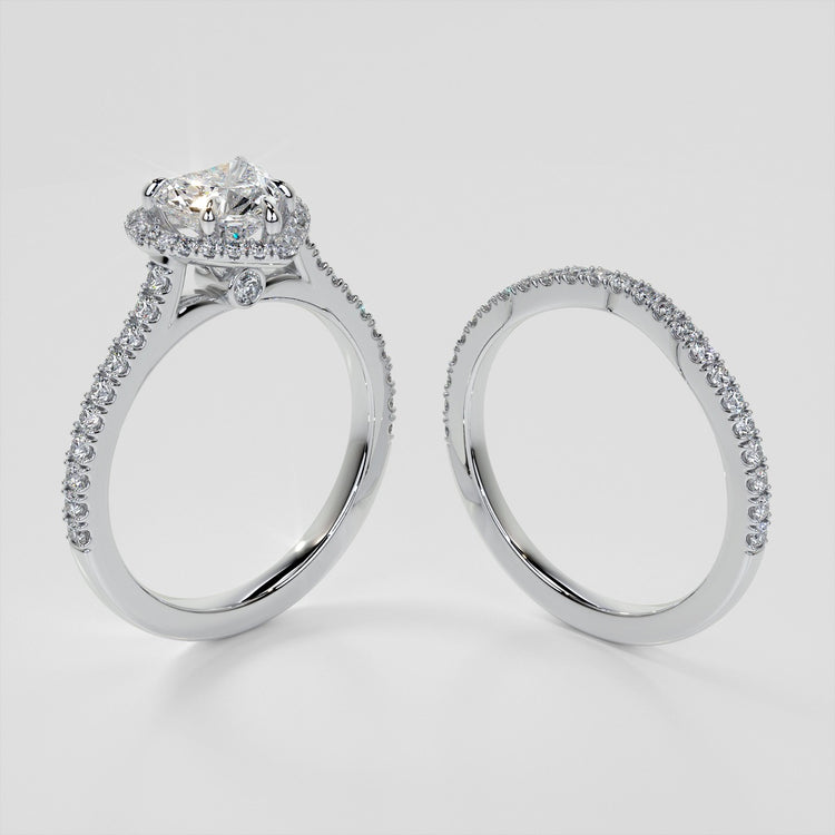 Heart Cut Pavé Style Halo Wedding Set With Accents