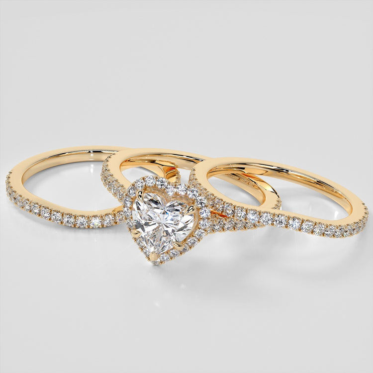 Heart Cut Pavé Style Halo Wedding Set With Accents