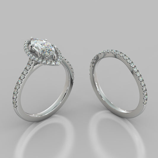 Marquise Cut Wedding Set With Pavé Halo