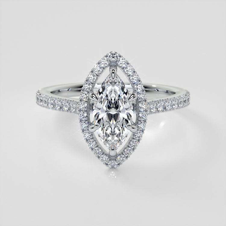 Marquise Cut Wedding Set With Pavé Halo