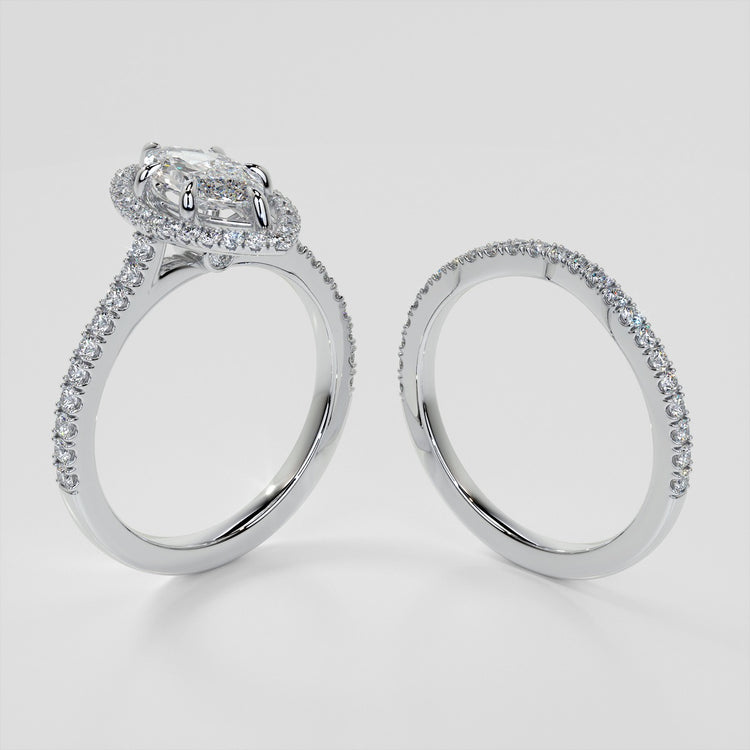 Marquise Cut Wedding Set With Pavé Halo