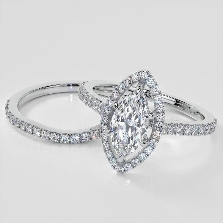 Marquise Cut Wedding Set With Pavé Halo