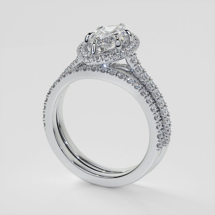 Marquise Cut Wedding Set With Pavé Halo