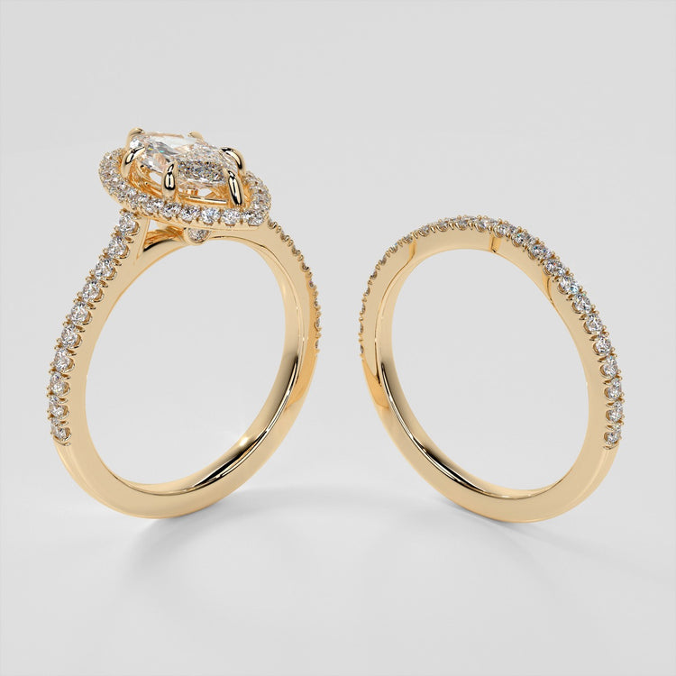 Marquise Cut Wedding Set With Pavé Halo