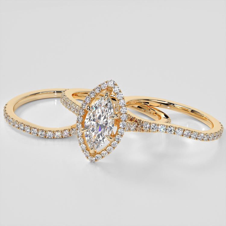 Marquise Cut Wedding Set With Pavé Halo