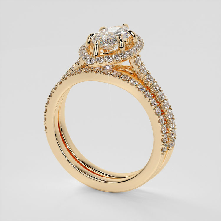 Marquise Cut Wedding Set With Pavé Halo