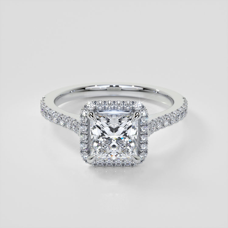 Princess Cut Halo Style Trio Wedding Set With Accents