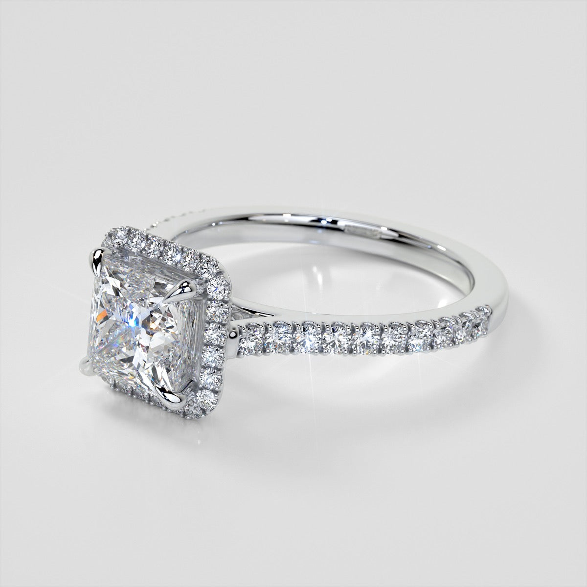 Lab Grown Diamond Princess Cut Halo Engagement Ring