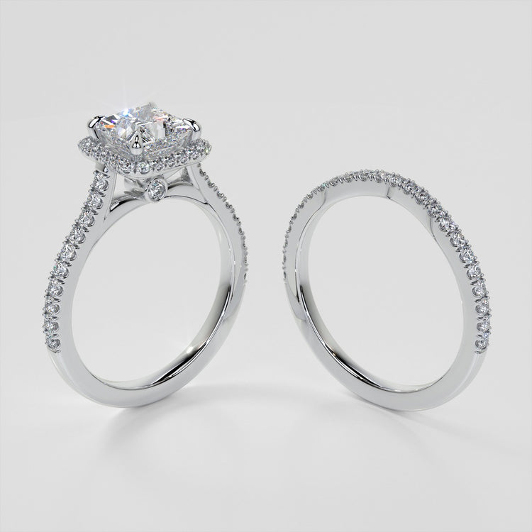 Princess Cut Halo Style Trio Wedding Set With Accents