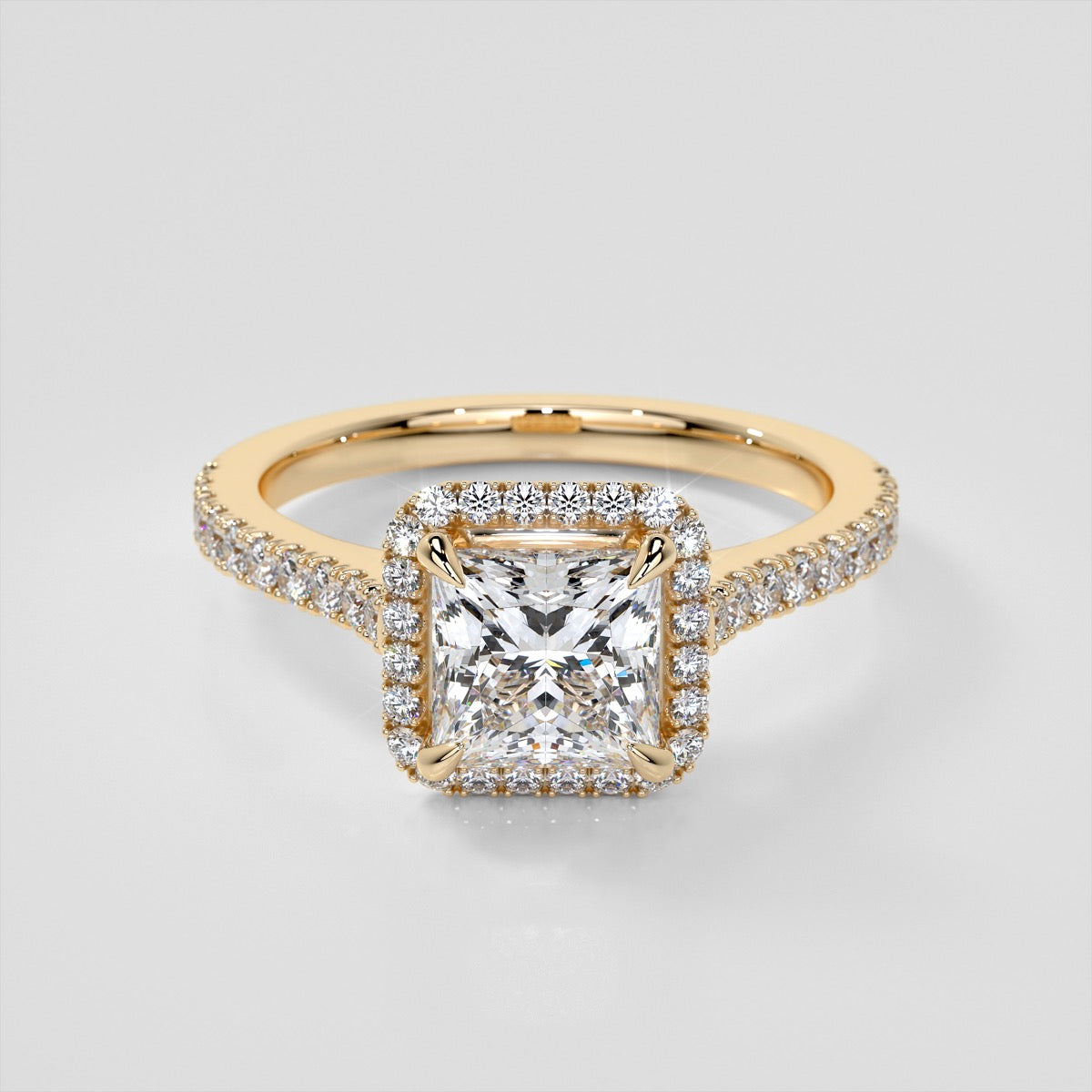 Princess Cut Halo Wedding Set With Accents