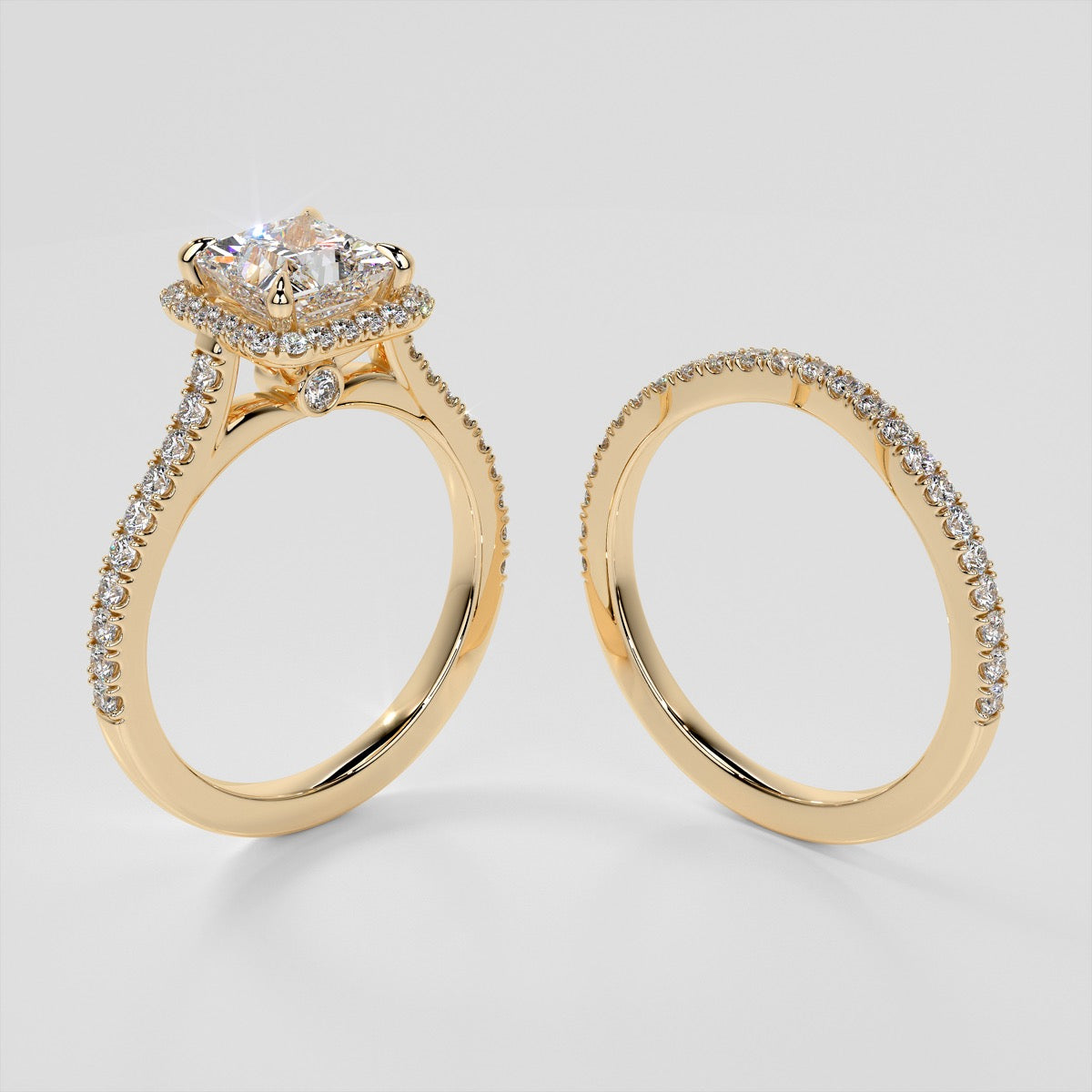 Princess Cut Halo Wedding Set With Accents