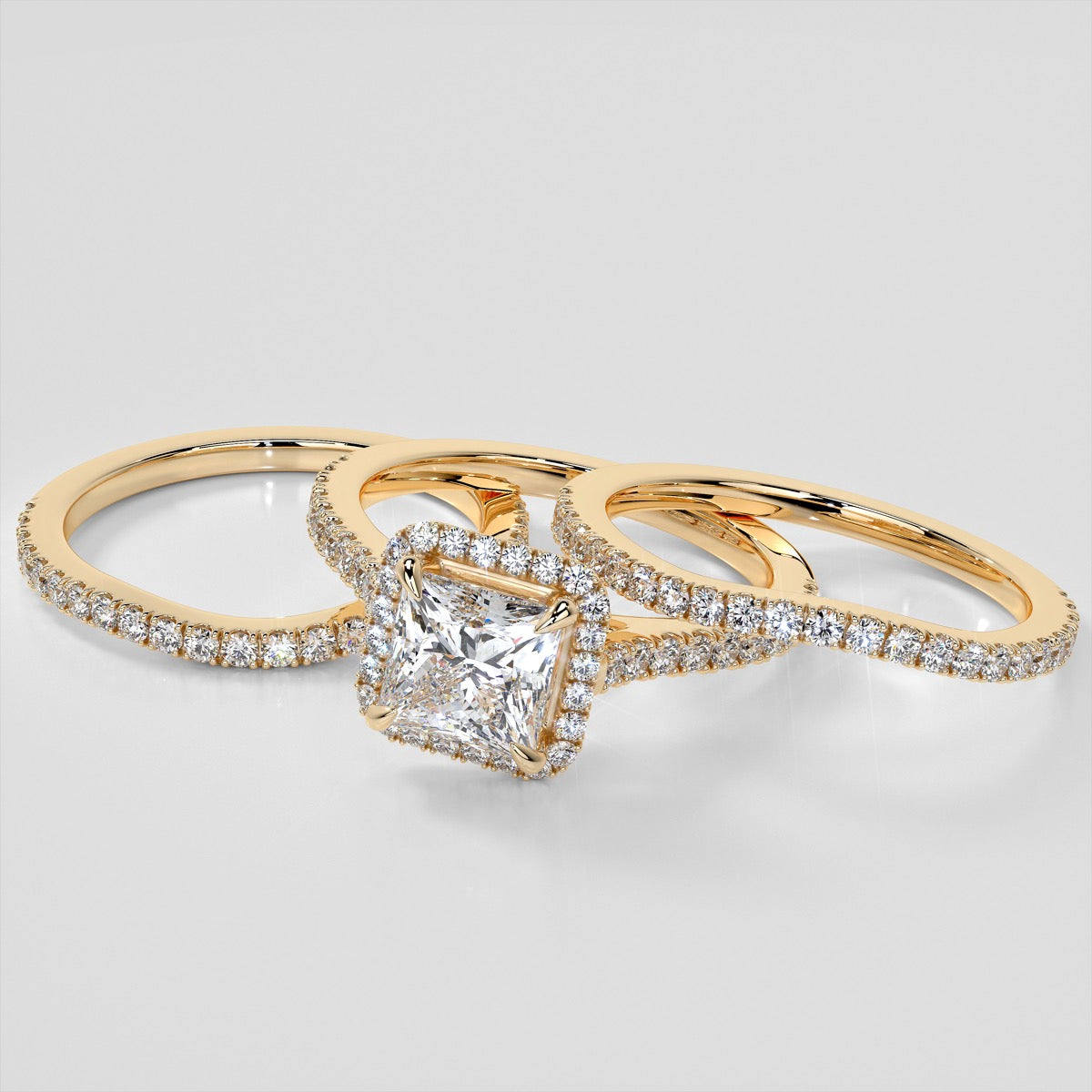 Princess Cut Halo Wedding Set With Accents