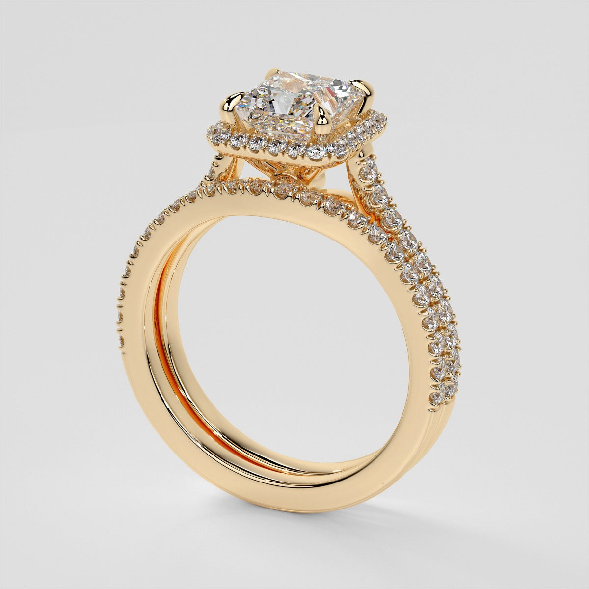 Princess Cut Halo Wedding Set With Accents