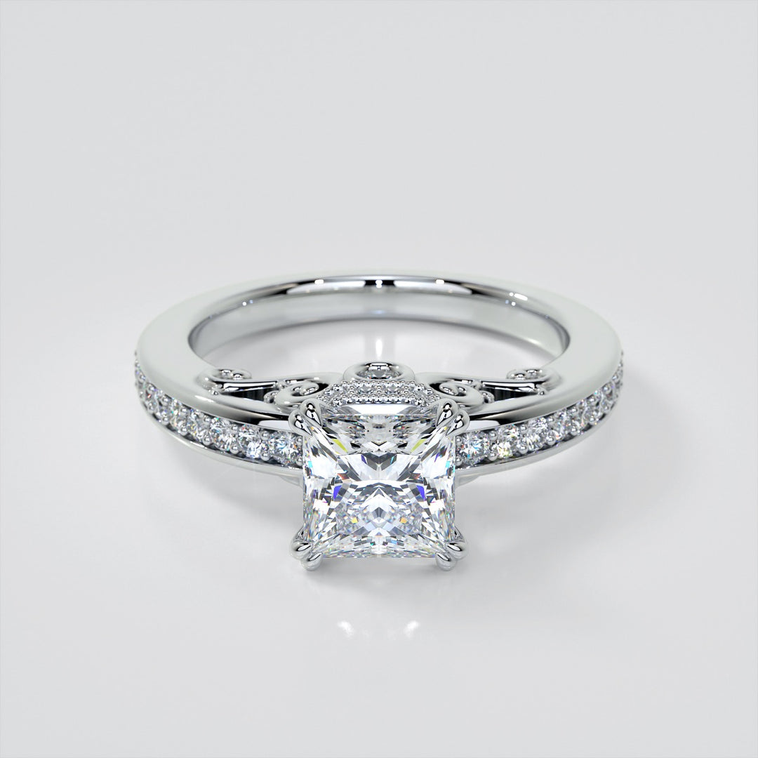 1.5Ct Princess Cut Lab Grown Diamond VVS Clarity | F-Color Engagement Ring in 18K White Gold